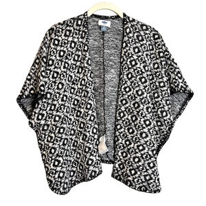 Old Navy Womens Short Open Front Cardigan M/L Black White Knit Kimono Sleeve